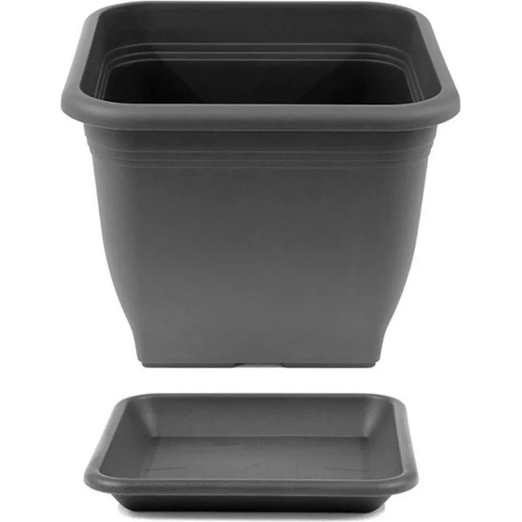 HAC24 Blumentopf Pflanztopf Pflanzkübel Pflanzuntersetzer Blumenkübel Pflanzcontainer (1 St), Kunststoff 19 x 19 cm incl. Untersetzer Eckig Anthrazit