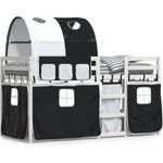 vidaXL Etagenbett mit Vorhängen Weiß Schwarz 90x200 cm Kiefernholz 3284021