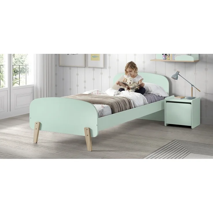 Kiddy Set aus Einzelbett, Lattenrost, Nachtkonsole und Spielkiste in Grün