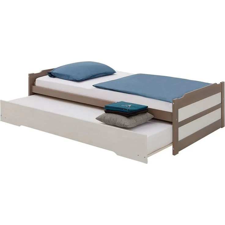 IDIMEX Funktionsbett LORENA, Jugendbett Tandembett aus Kiefer mit Auszugsbett taupe/weiss