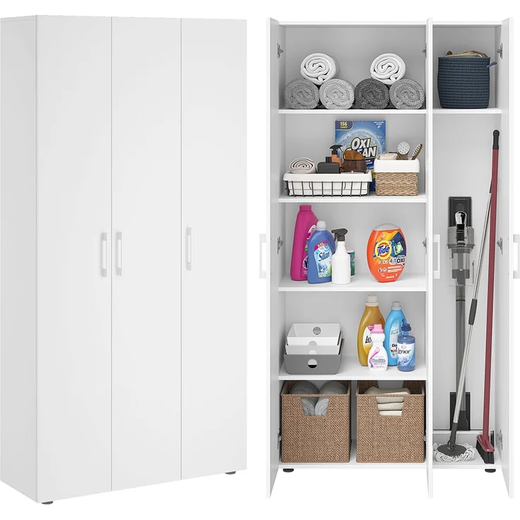Bellamio 'Apol' Mehrzweckschrank, weiß, 176x33x90 cm, Putzschrank mit 3 Türen und 5 Regalen, Besenschrank mit Staubsaugerfach – Bild 1
