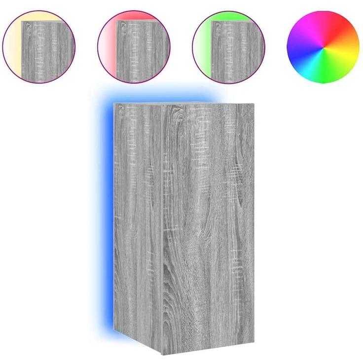 TV-Wandschrank, Fernsehschrank mit LED-Leuchten Grau Sonoma 30,5x35x70 cm – Bild 2