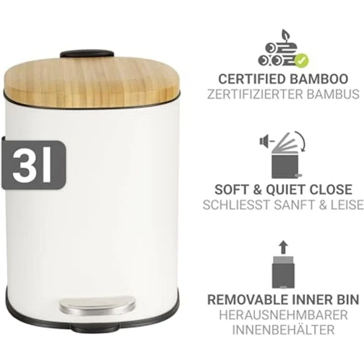 WENKO FIANEMA Kosmetikeimer 3 Liter, Weiß/Braun – Bild 2