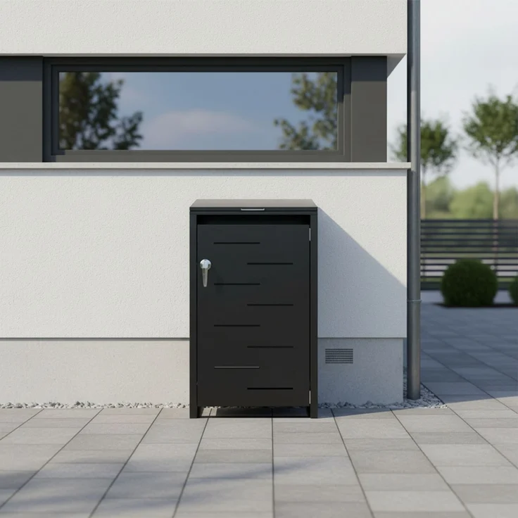 STEELSØN 'Diorus' Mülltonnenbox 1er 240 Liter, graphitschwarz, Mülltonnenverkleidung aus Stahl mit Sichtstreifen, wetterfest, 116x80x69 cm, abschließbare Müllbox für 1 Tonne – Bild 7