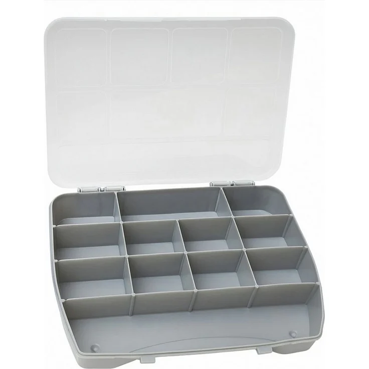 Koopman Aufbewahrungsbox Multibox 12 Fächer Sortieren Deckel (Stück, 1 St, Packung), Blau, Klappdeckel, 25x20x4cm, Robust, Durchsichtig – Bild 4