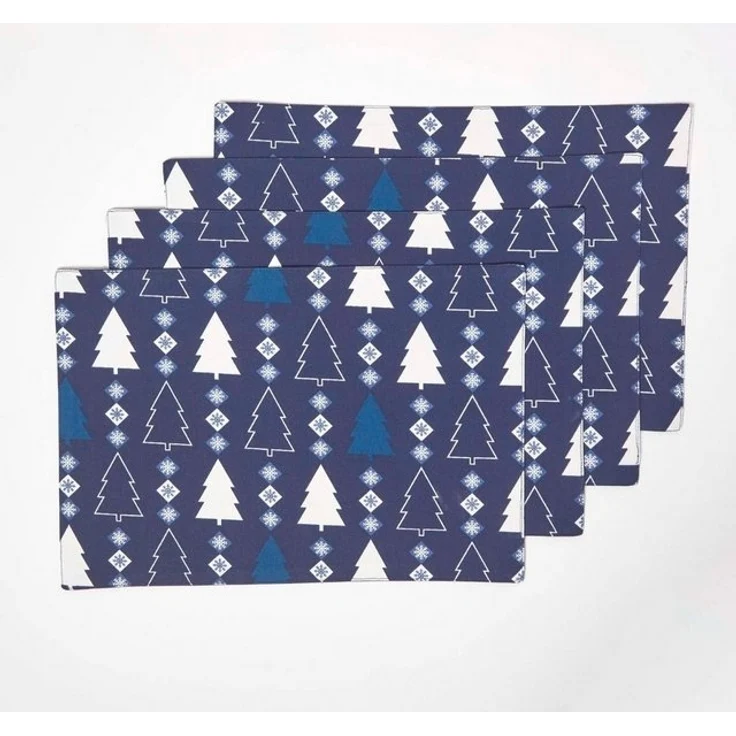 Homescapes Platzset 4 Weihnachtstischsets Winterland blau – 30 x 45 cm, 100% Baumwolle – Bild 4