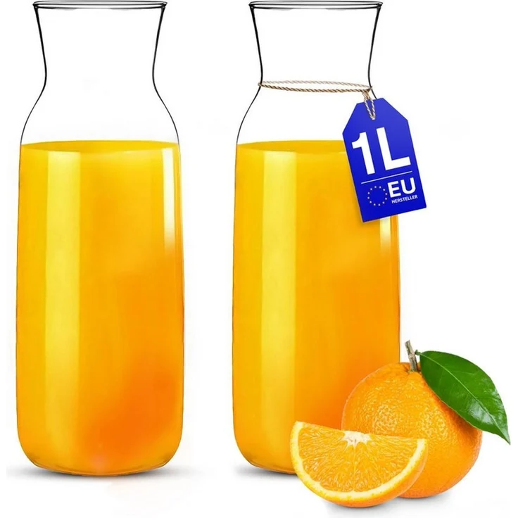 KONZEPT Wasserkaraffe Karaffe Glaskaraffe Transparente 1 Liter, (2-tlg), ideal für Wasser, Saft, Wein, Limonade, Coctails und Milch – Bild 1