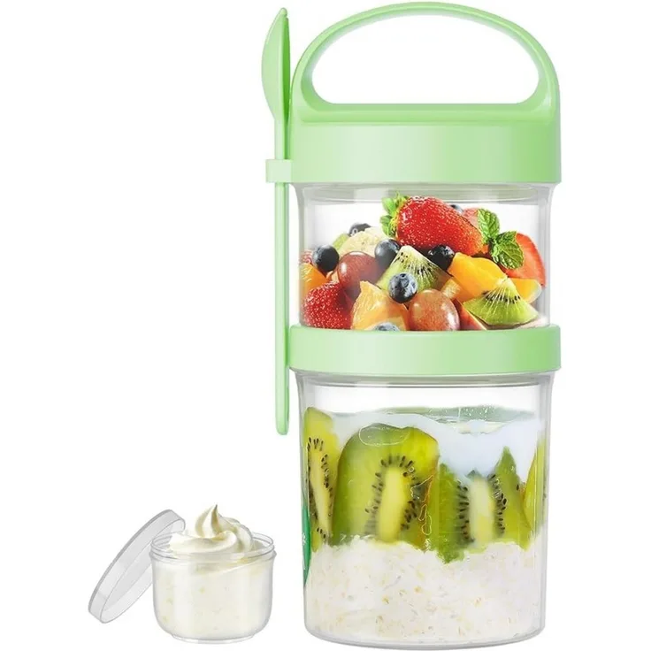 Elegear Müslibox Müslibecher to Go, Joghurtbecher, Doppelschicht Müslibecher mit Löffel, Polypropylen, (2-tlg, 1 × Löffel, 1 × Müslibecher(560+360ml), Lunchtopf für Müsli, Mikrowellen- und Spülmaschinenfest, Grün
