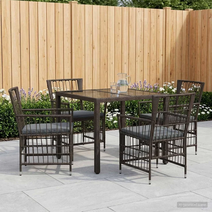 vidaXL Outdoor-Essgruppe 5 stk. Schwarz Poly-Rattan 3448934 – Bild 2