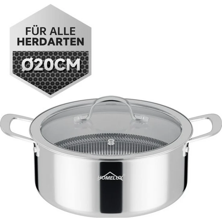 HOMELUX Suppentopf Edelstahl Kochtopf,Wabenstruktur Suppentopf Induktion,Backofengeeignet, Edelstahl (1 x 20cm 2,3L Edelstahl Kochtopf), Induktion – Bild 4