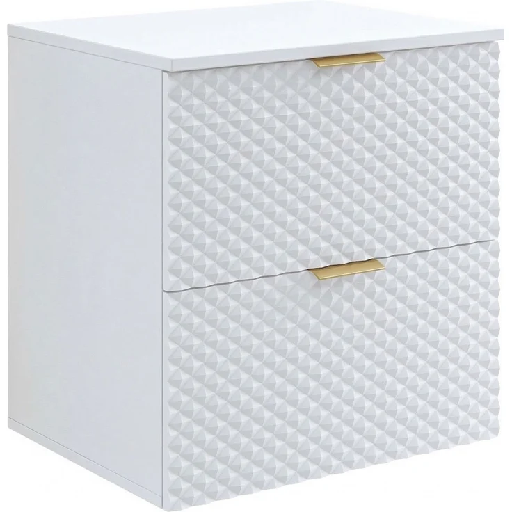 Badplaats Waschbeckenunterschrank Borneo 60 x 49 x 63 cm – Matt Weiß – Hängender Waschtischunterschrank mit 2 Schubladen – Bild 1