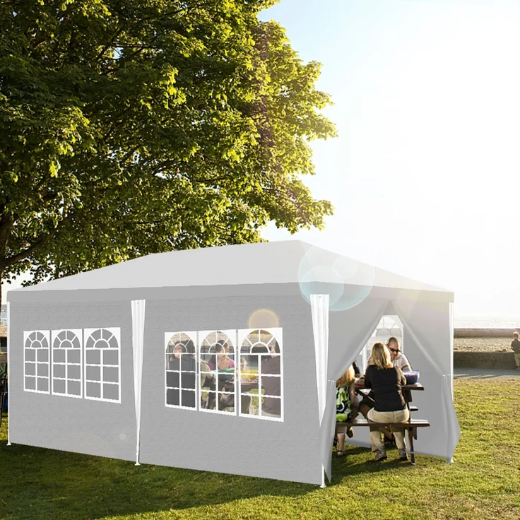 Eikuavons 3 x 6 m Garten Pavillon tragbares wasserdichtes Zelt mit Seitenteilen, weiß für Camping / Garten / Hochzeit / Strand,Polyethylen – Bild 6
