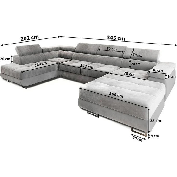 Masseno Ecksofa CASONE mit Schlaffunktion U-Form, Sofa mit Bettkasten – Bild 3