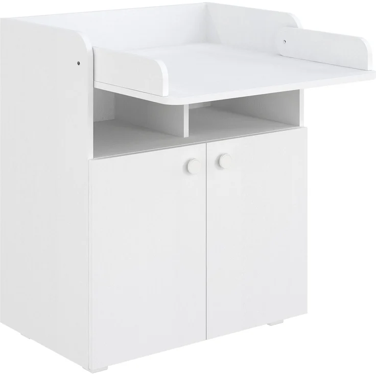 Shefa Kids Wickelkommode 700 Basic Weiß mit Holzakzenten - 70 cm Breite, abnehmbarer Aufsatz
