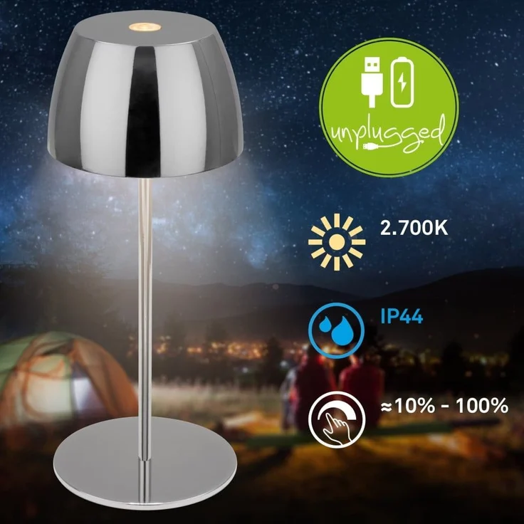 Brilloner LED-Tischlampe Serina unplugged 2,5W, dimmbar, IP44, chrom – Bild 5