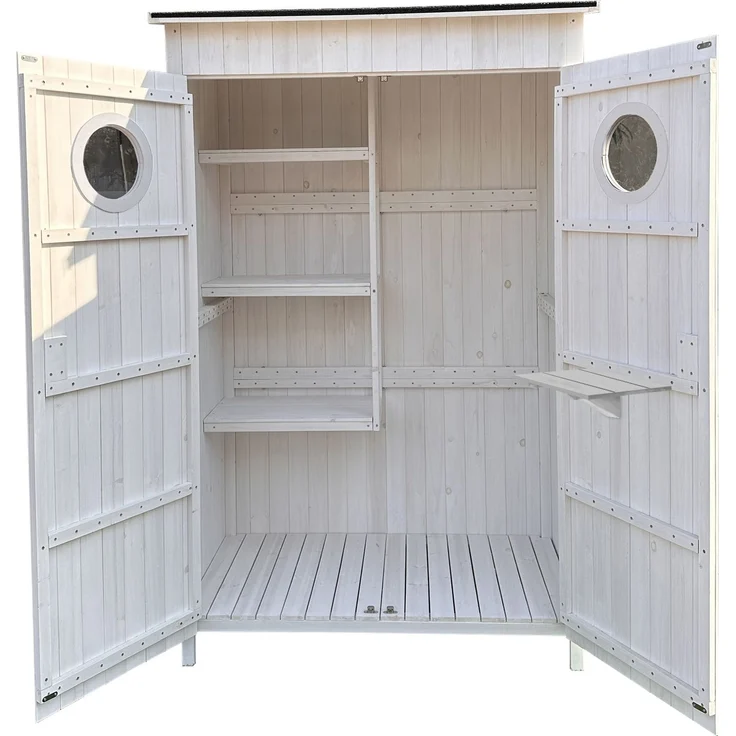 LECO Moderner Gartenschrank TONI, Tannenholz weiß lasiert, 118x70x190 cm – Bild 2