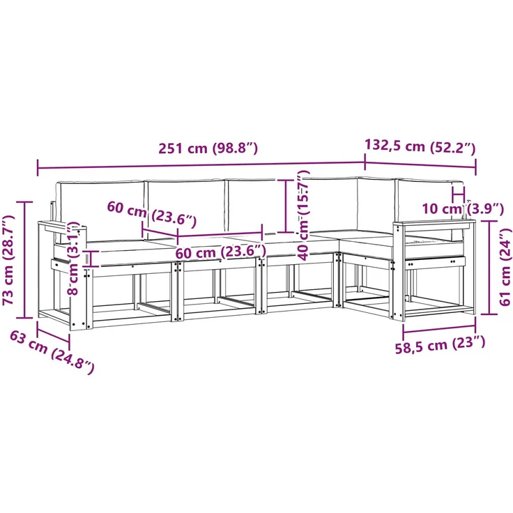 vidaXL Outdoor-Sofagarnitur 5 stk. 5-Sitzer Natur und Anthrazit 3366400 – Bild 10