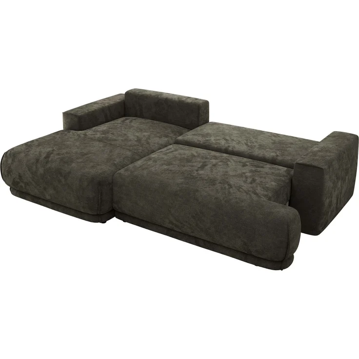 RINA L Design Ecksofa, Schlaffunktion & Stauraum, DL-System, Wellenfedern, Liegefläche 220x155 cm, freistehendes Polstersofa, Schlafcouch - Dunkelgrau Schenille glatt - Links Seite – Bild 5