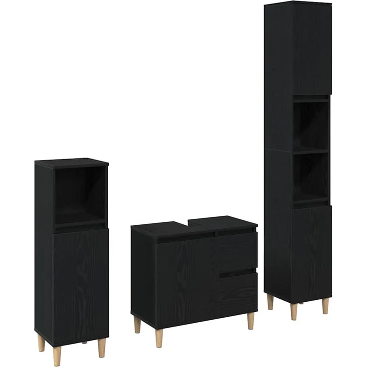 vidaXL Badezimmermöbel-Set Wandmontiert 3 pcs Schwarz Eichen-Optik 3333086 – Bild 1