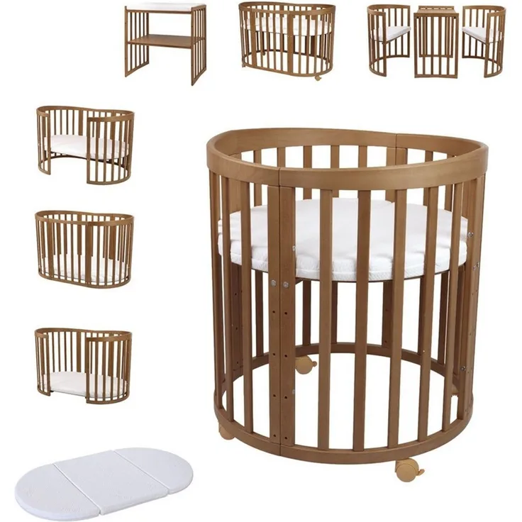 Waldin Ovales Kombibett 7-in-1 – inkl. Matratze – - Material: massiv Buchenholz - Babypark. de