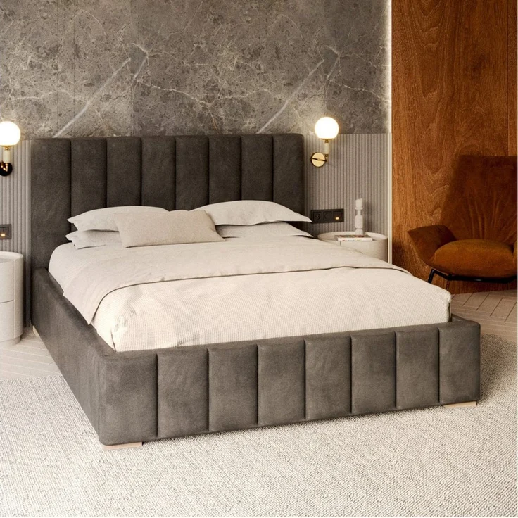 FDM Polsterbett modern mit Bettkasten MADE IN EU - mit hochwertigem Velours Bezug (verfügbar 90x200 120x200 140x200 160x200 180x200cm, Bettrahmen, Bett, mit großen gepolsterten Kopfteil, mit Bettkasten zum aufklappen), Hebbarer Metallrahmen, Bettkasten... – Bild 1