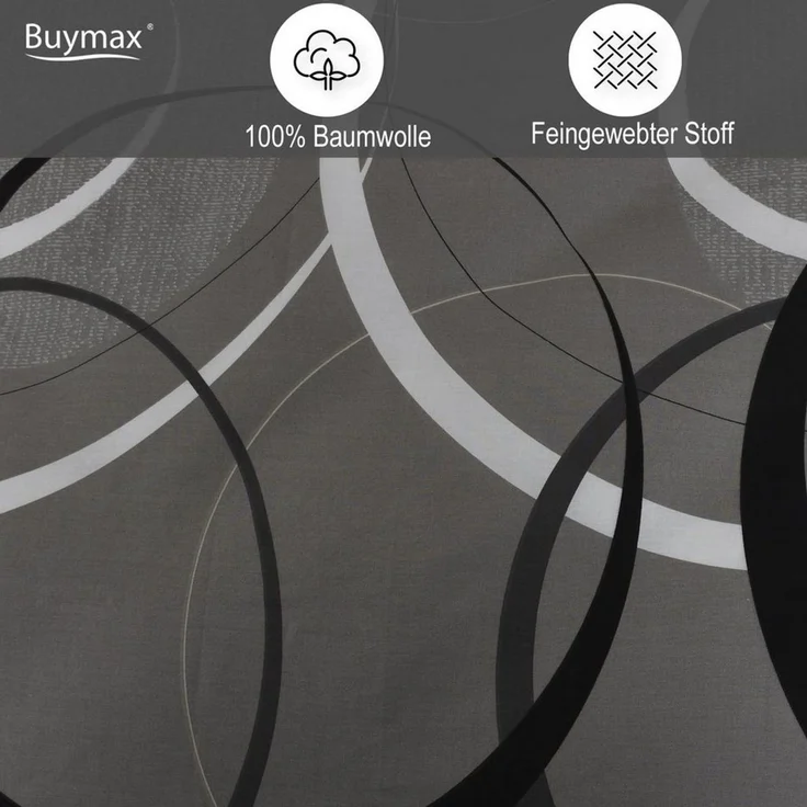 Buymax Bettwäsche Wave, Bettgarnitur, Bettbezug Set, Renforcé: 100% Baumwolle, 2 teilig, mit Reißverschluss, gemustert, Kreise, Grau, Schwarz, 135x200 cm – Bild 4