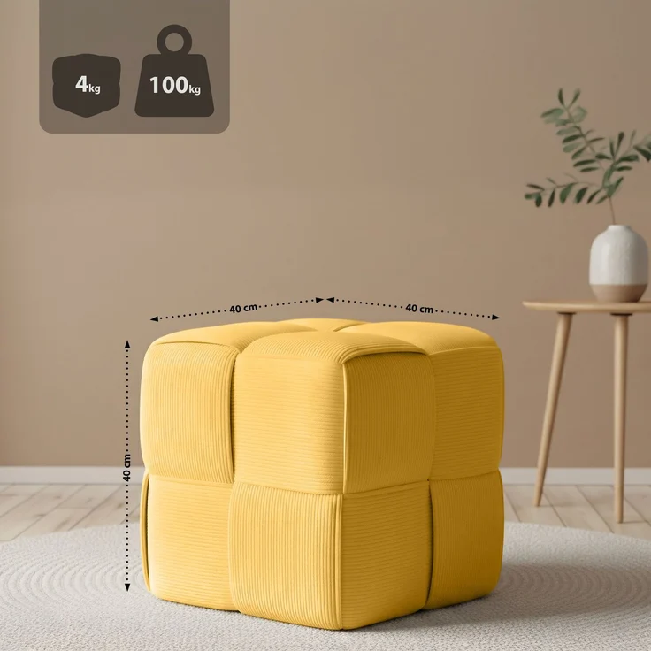 CLP Sitzhocker Forinta, hochwertiger Cordstoff, moderner Stil, bequem und elegant,Farbe:gelb – Bild 3