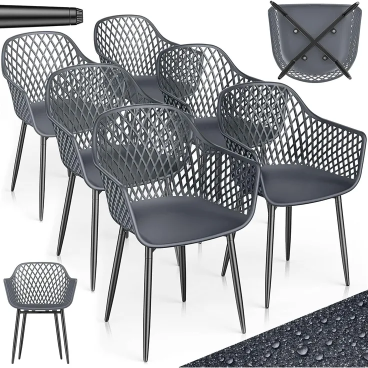 tillvex® Gartenstuhl 6er Set Wetterfest mit Armlehne | Outdoor Stühle bis 120kg belastbar | Gartenstühle UV-beständig | Terrassenstuhl Gartenmöbel Terrasse Balkon Outdoor Garten