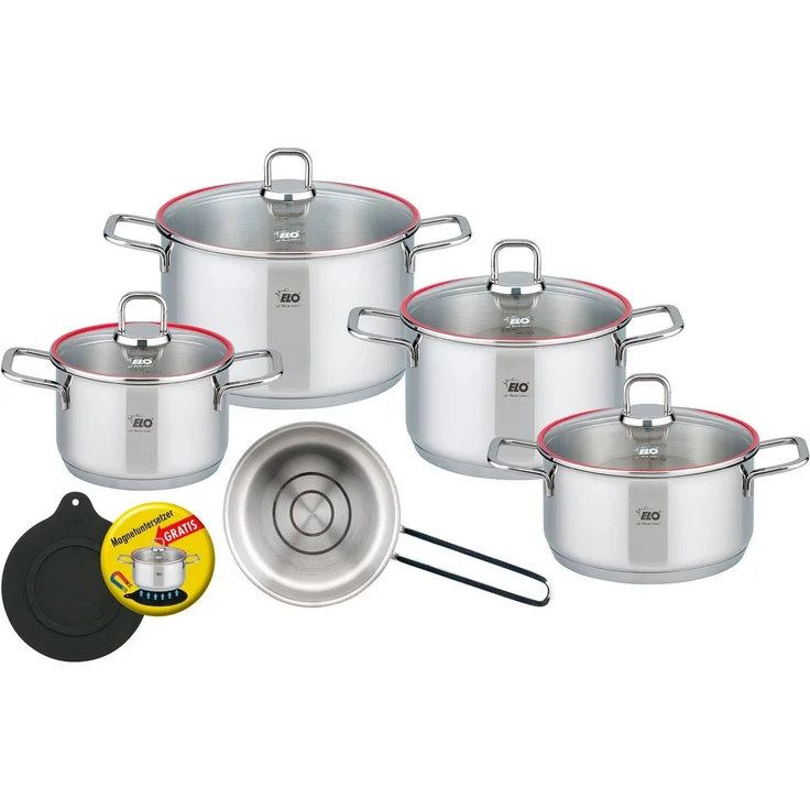 Elo Topf-Set Excellent, Edelstahl 18/10 (Set, 6-tlg, Bratentopf Ø 20 cm, je 1 Fleischtopf Ø 16/20/24 cm, Kasserolle Ø 16 cm), inkl. Untersetzer, mit Literskala, Induktion – Bild 5