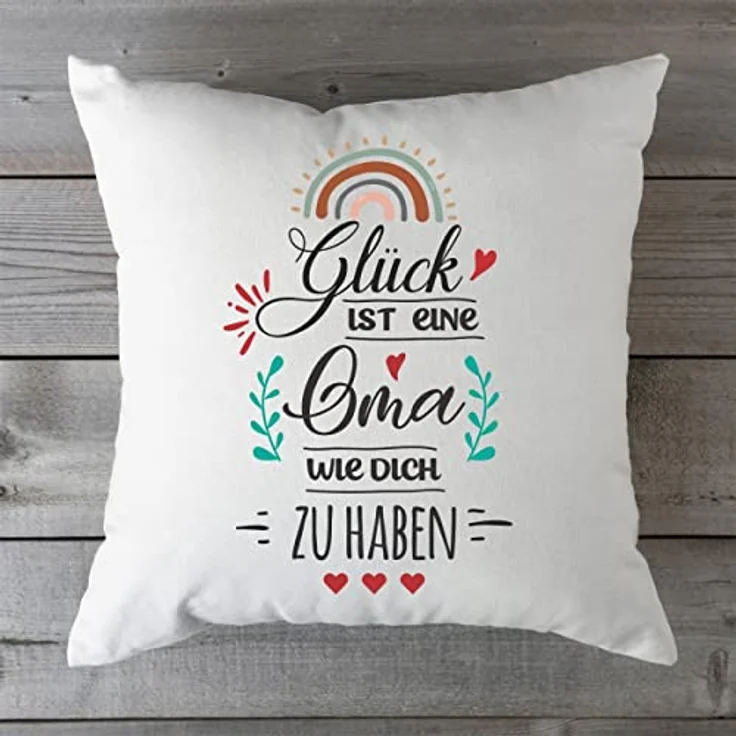 GRAVURZEILE Zierkissen mit Spruch - Glück ist - Geschenk für Freunde & Familie -, starke Farben ohne verblassen - Oma - mit Füllung – Bild 5