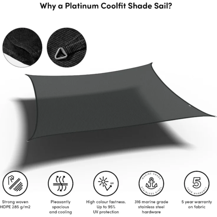 Coolfit Sonnensegel Quadrat, schwarz – Bild 5