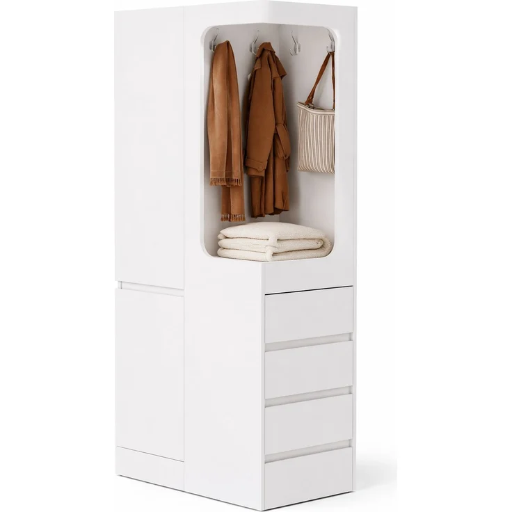 CHICFURN Kleiderschrank, Weiß, 70x170x40 cm, mit 4 Schubladen und offenem Kleiderbereich – Bild 7