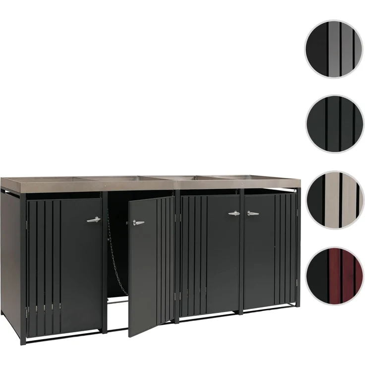 4er-Mülltonnenverkleidung HWC-O67, Mülltonnenbox mit Pflanzkasten, Metall 125x260x84cm 95kg ~ anthrazit – Bild 10