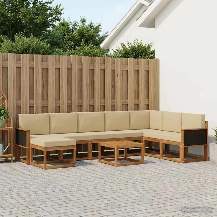 vidaXL Outdoor-Sofagarnitur 9 stk. 8-Sitzer Natur und Beige 3385464 – Bild 1