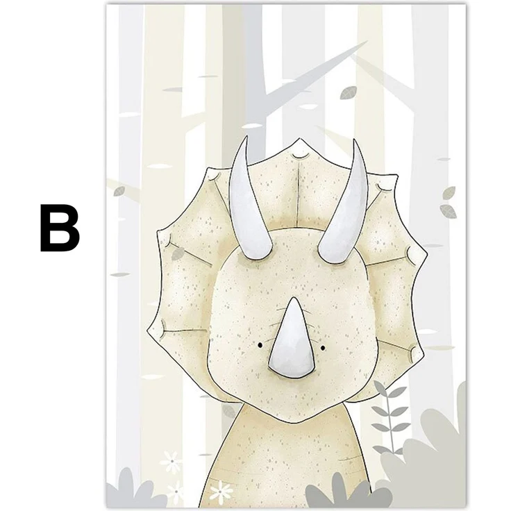 Poster Kinderzimmer Dinosaurier und Tiere Bilder Fuchs Reh T-Rex und Triceratops als Deko Print ohne Rahmen - B / 60x90cm