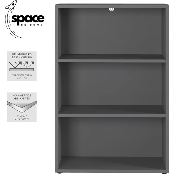 bümö Space Aktenregal Holz, Mehrzweckregal 80 cm breit in Graphit - Regal für 3 OH, Büro Regal klein als Möbel für Arbeitszimmer, Büroregal, Bücherregal & Ordnerregal, SPCAR3OH547 – Bild 2