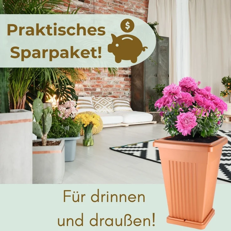 GarPet Pflanzkübel 2er Set Pflanz Kübel Pyramide Groß Blumen Untersetzer 50 Terrakotta – Bild 6