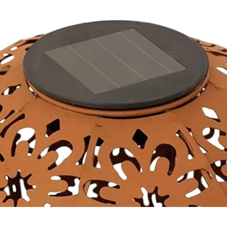 Spetebo LED Solarleuchte Solar Gartenkugel aus Metall in Rost-Optik - 20 cm, mit Einschaltautomatik, LED fest integriert, warm weiß, LED Garten Deko Kugel Leuchte mit Erdspieß – Bild 4