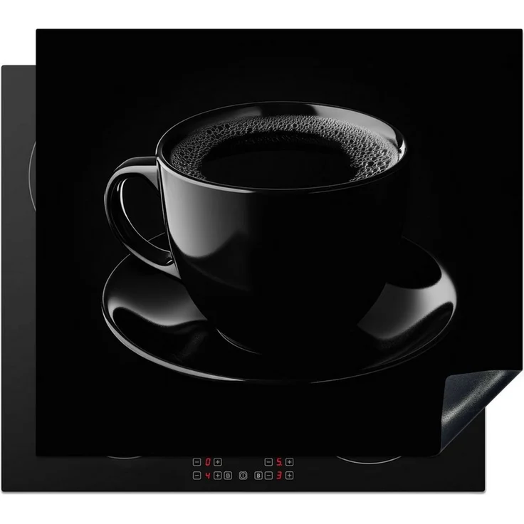 MuchoWow Herd-Abdeckplatte Schwarz - Kaffee - Tasse, Vinyl, (1 tlg), Ceranfeldabdeckung Küche, Herdabdeckplatte Einteilig, 60x52 cm – Bild 2