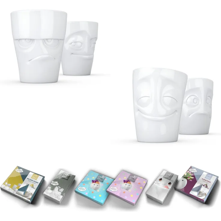 4 x Becher ohne Henkel by FIFTYEIGHT - grummelig, verschmitzt, vergnügt, verdutz