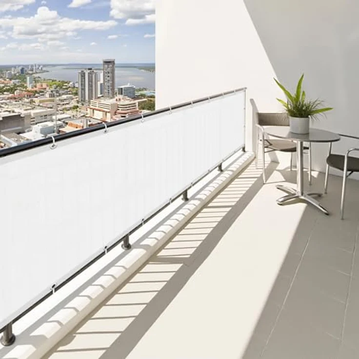 SUNNY GUARD Balkon Sichtschutz Wetterfest 100x500cm Balkonverkleidung Balkonabdeckung Balkonumspannung UV-Schutz Windschutz mit Kabelbinder,Weiß – Bild 1