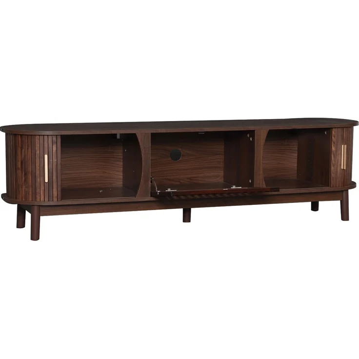 Merax 165cm brauner Lowboard-TV-Schrank, flacher brauner TV-Schrank mit Schiebetür, mit nach unten klappbarer Hohlschranktür, passend für TV-Ständer bis zu 65 Zoll, mit Stützbeinen – Bild 9