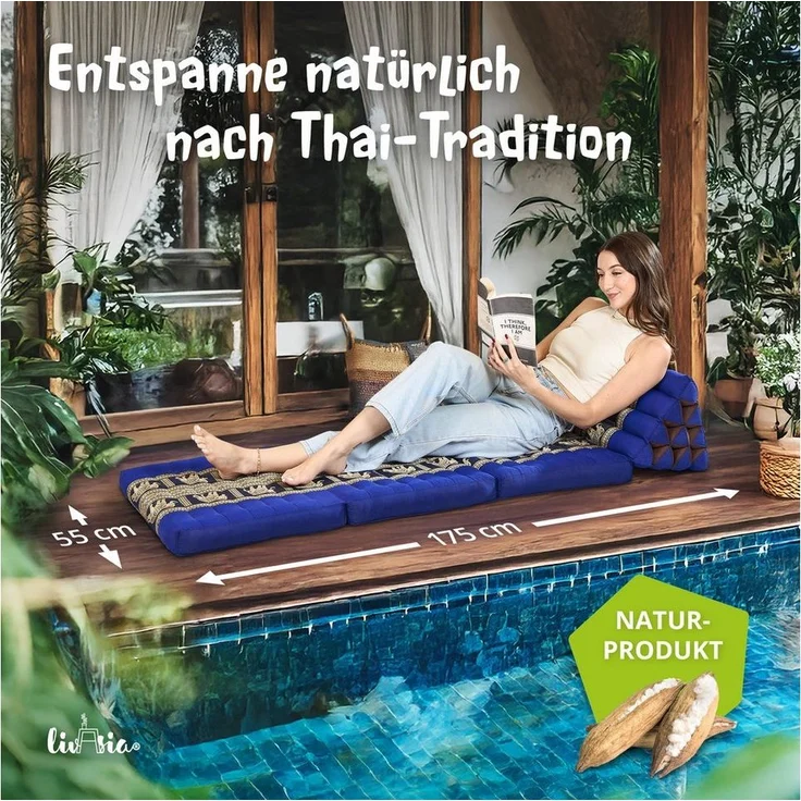 livasia Sitzsack Thaikissen 3 Auflagen (Deluxe) vegan und handgefertigt, 175x55x8cm, Kapok – Bild 1