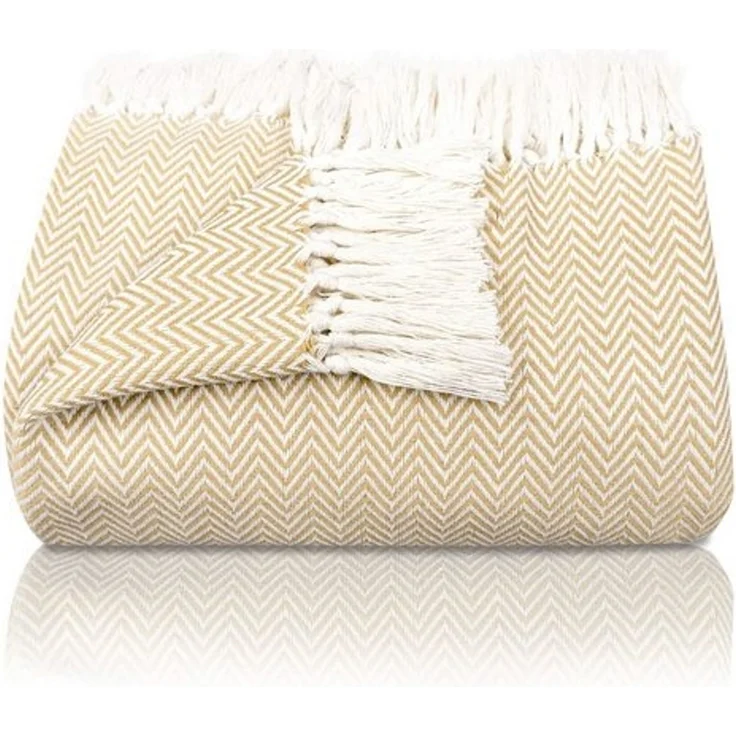 Gräfenstayn Tagesdecke mit Fransen aus 100% Baumwolle – Baumwolldecke mit Fischgrätenmuster, Wohndecke als Sofa-Überwurf, Bett-Überwurf, Couch-Überwurf, Sofa-Decke – Bild 4