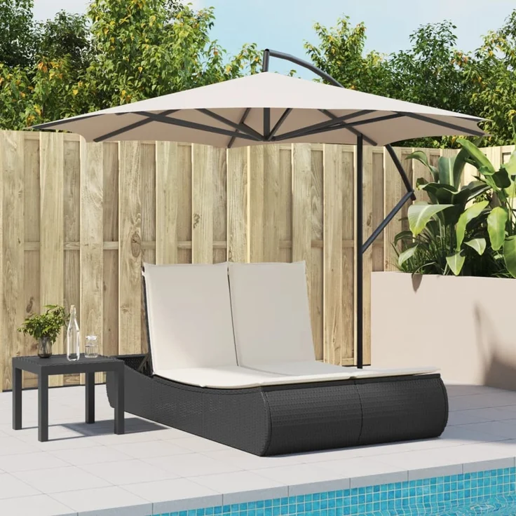 vidaXL Doppel-Sonnenliege mit Kissen Schwarz Poly Rattan 368090 – Bild 3