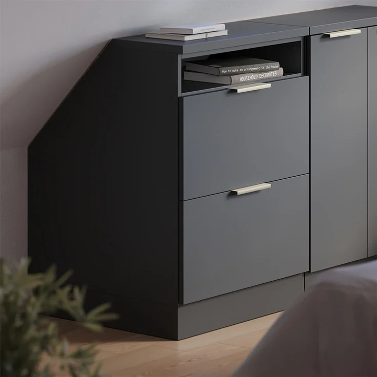 Küchenschrank für Dachschrägen R-Line Anthrazit-Gold 60 cm mit 2 Schubladen, Schrankkorpus 60 cm Tiefe Vicco – Bild 4
