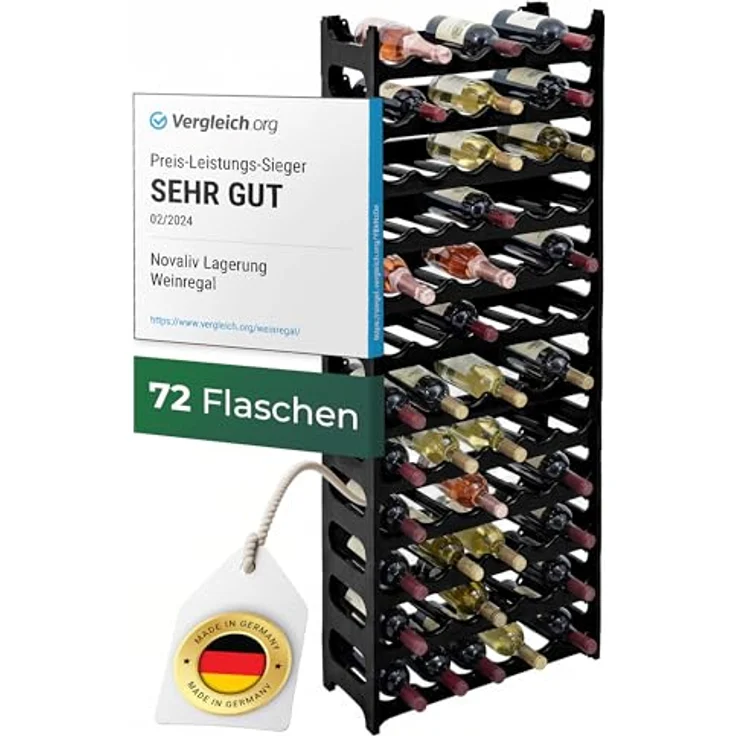 Novaliv Schwarzes, Modulares Flaschenregal für 144 Weinflaschen - Stapelbar, Erweiterbar, Robust - Ideal für Weinlagerung in Keller, Gastronomie & Zuhause, Getränkeschrank, Weinregal stapelbar – Bild 2