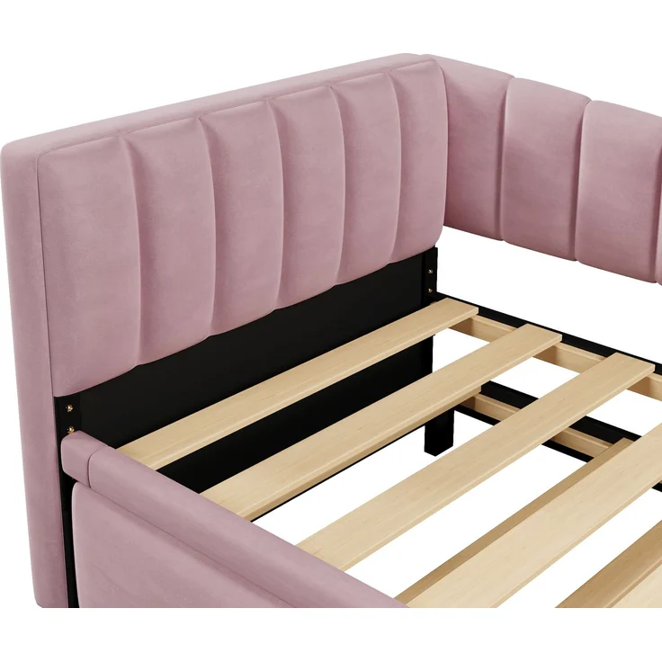 ZUBALIYA Tagesbett 90x200 / 180x200 cm, Bezug aus Samt, Außenmaße 215 x 196,5 x 75 cm, als Schlafplatz für Schlafzimmer und Gästezimmer, Rosa – Bild 18
