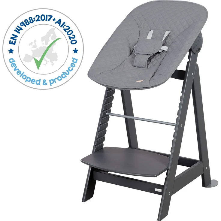 roba Born Up Babyhochstuhl - Set 2in1 inkl. Neugeborenenaufsatz 'roba Style anthrazit' - Mitwachsender Hochstuhl mit Liegefunktion - Ab Geburt - Anthrazit – Bild 12