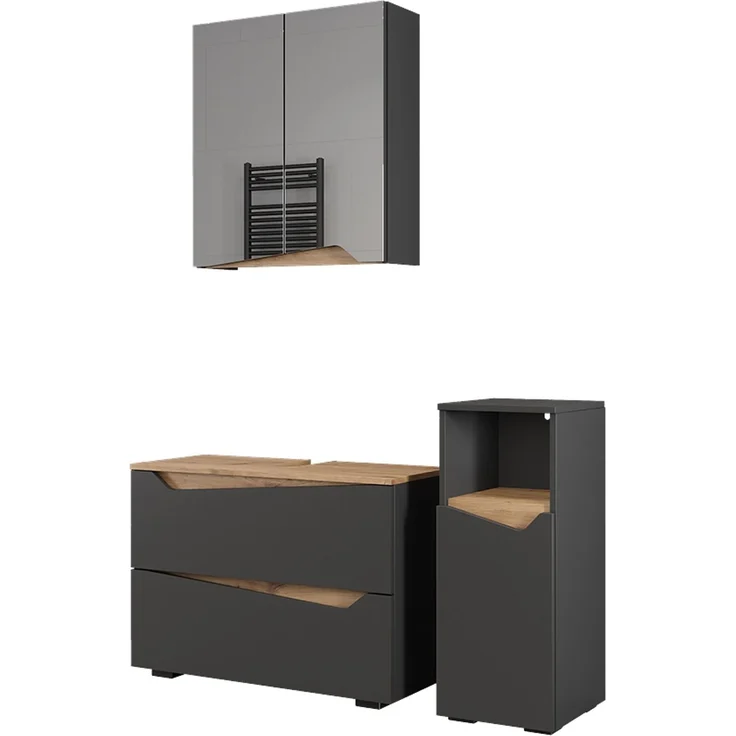 Badmöbel-Set Marelle Anthrazit/Artisan-Eiche 3-teilig Vicco – Bild 1